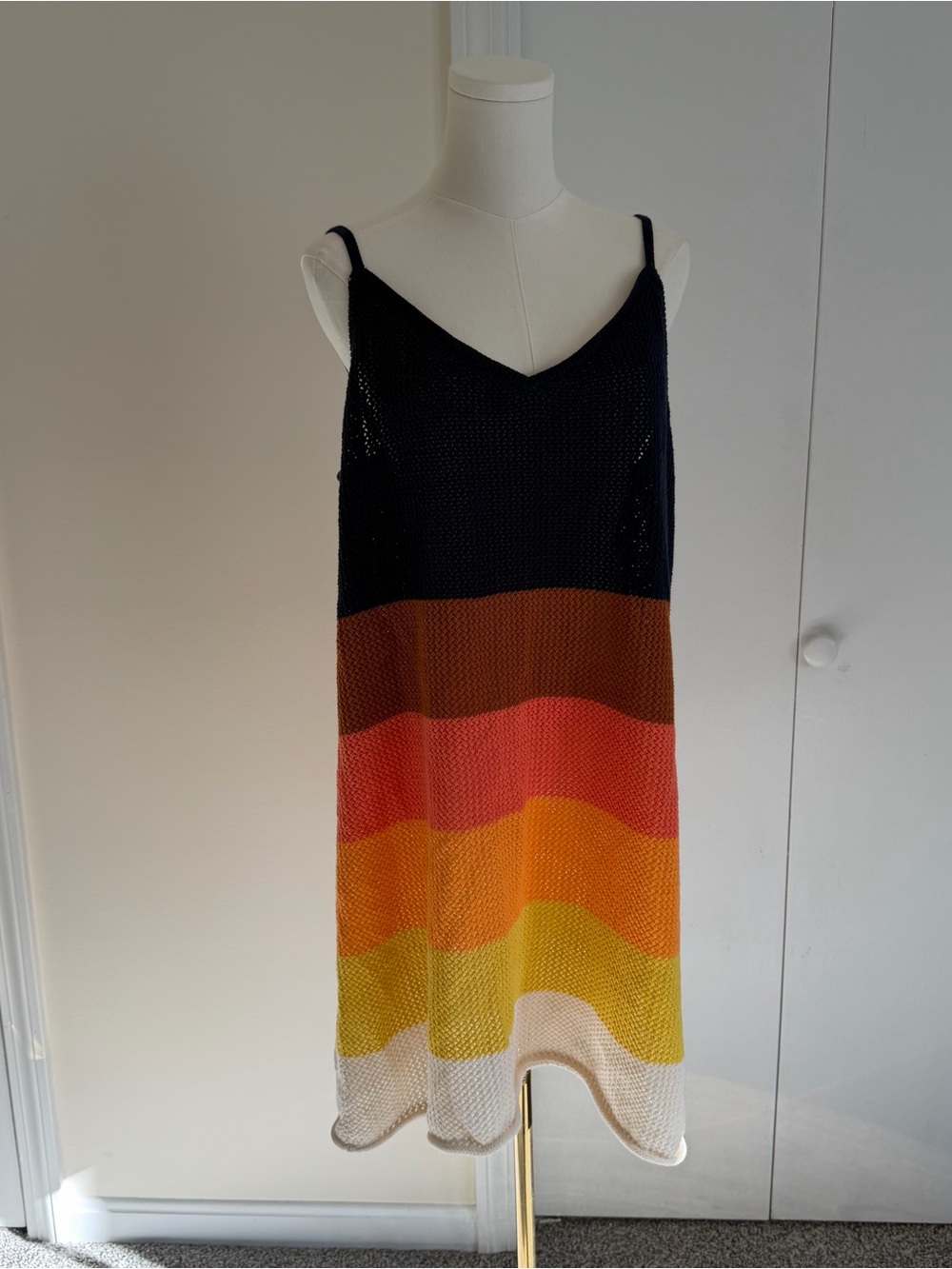 Aerie Crochet Knit Beach Swimsuit Cover Up Loose Fit Mini Dress Sunset Ombre